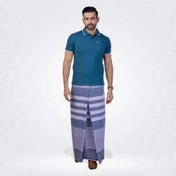 Blues Green Greys Blue Matching Lungi with T-Shirt Combo
